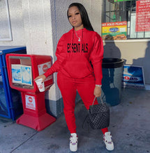 Load image into Gallery viewer, Casual Print Hooded Sweatshirt Sport Two Piece Pants Set
