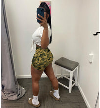 Load image into Gallery viewer, Fashion White Top Camo Cargo Pocket Shorts Two Piece Sets
