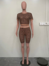 Load image into Gallery viewer, Casual Print Short Sleeve Two Piece Shorts Set
