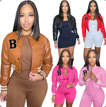 Load image into Gallery viewer, Letter B Short PU Leather Baseball Coat
