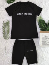 Load image into Gallery viewer, Letter Print Short Sleeve Shorts Two Piece Set
