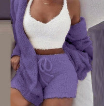 Load image into Gallery viewer, Plus Size Plush Pajamas Home Wear Casual Three Piece Short Set
