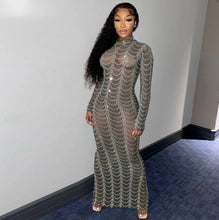Load image into Gallery viewer, Sexy Mesh See Through Long Sleeve Club Dress
