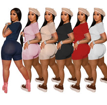 Load image into Gallery viewer, Solid T Shirt And Shorts Two Piece Sets
