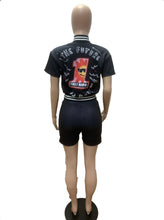 Load image into Gallery viewer, Fashion Printing Press Button Baseball Jacket Shorts Set
