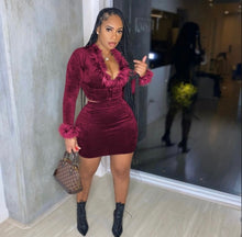 Load image into Gallery viewer, Sexy Velvet V Neck Long Sleeve And Skirt Two Piece Set
