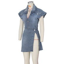 Load image into Gallery viewer, Denim Sleeveless Split Mini Skirt 2 Piece Sets
