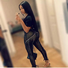 Load image into Gallery viewer, Trouser   Bodycon Lace Up Leggings  Mesh
