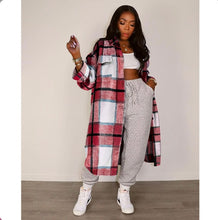 Load image into Gallery viewer, Plaid Full Sleeve Buttons Long Coat
