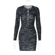 Load image into Gallery viewer, Sexy Long Sleeve Print Hollow Skinny Mini Dress

