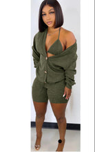 Load image into Gallery viewer, Solid Knitted Full Sleeve Coat+Bra Top+Shorts 3 Piece Sets
