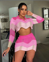 Load image into Gallery viewer, Sexy Knit Long Sleeve Crop Top Mini Skirt 2 Piece Sets
