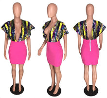 Load image into Gallery viewer, Plus Size Sequin Patchwork Deep V Club Dress
