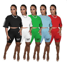 Load image into Gallery viewer, Casual Letter Print Short Sleeve Shorts 2 Piece Set
