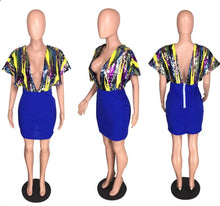 Load image into Gallery viewer, Plus Size Sequin Patchwork Deep V Club Dress
