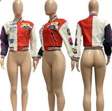 Load image into Gallery viewer, Fashion Print Rib Patchwork Baseball Jacket
