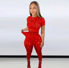 Load image into Gallery viewer, Ripped Hole Short Sleeve Pants Two Piece Set
