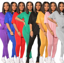 Load image into Gallery viewer, Solid Color Short Sleeve Pants Loose Two Piece Set

