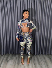 Load image into Gallery viewer, Butterfly Print Bra+Long Sleeve Crop Top+Pants 3 Piece Sets
