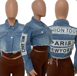 A Denim Ripped Cropped Jacket