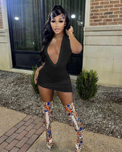 Load image into Gallery viewer, Solid Sexy Deep V Neck Mini Dress
