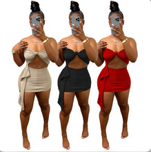Load image into Gallery viewer, Solid Tube Top Mini Skirt Two Piece Sets
