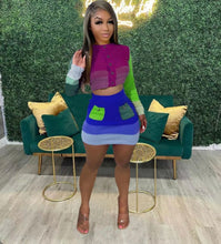 Load image into Gallery viewer, Casual Knits Color Contrast Long Sleeve Two Piece Skirt Set
