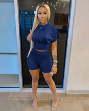 Load image into Gallery viewer, Casual Solid Short Sleeve Two Piece Shorts Set
