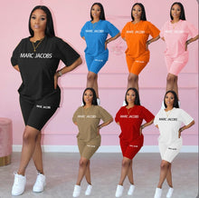 Load image into Gallery viewer, Letter Print Short Sleeve Shorts Two Piece Set
