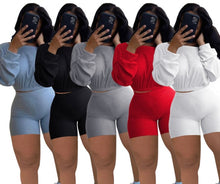 Load image into Gallery viewer, Solid Long Sleeve Two Piece Shorts Set
