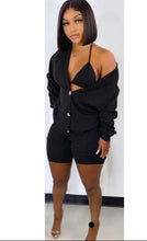 Load image into Gallery viewer, Solid Knitted Full Sleeve Coat+Bra Top+Shorts 3 Piece Sets
