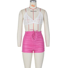 Load image into Gallery viewer, PU Leather High Waist Ruched Lace-Up Shorts

