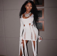Load image into Gallery viewer, Solid long Sleeve Shawl Holes Bandage Skirt 2 Piece Set
