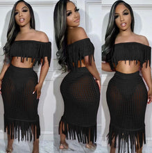 Load image into Gallery viewer, See Through Knit Tassel Two Piece Skirts Set
