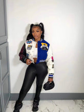 Load image into Gallery viewer, Fashion Print Rib Patchwork Baseball Jacket
