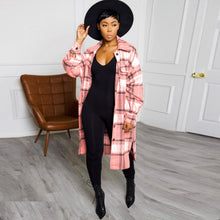 Load image into Gallery viewer, Plus Size Plaid Full Sleeve Split Long Coat
