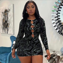 Load image into Gallery viewer, Sexy Long Sleeve Print Hollow Skinny Mini Dress
