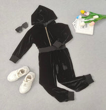 Load image into Gallery viewer, Kids Velvet Long Sleeve Hooded Jumpsuit
