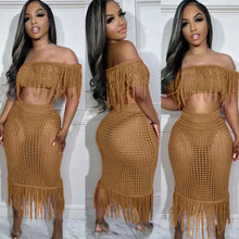 Load image into Gallery viewer, See Through Knit Tassel Two Piece Skirts Set
