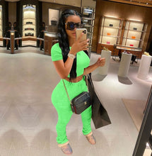 Load image into Gallery viewer, Solid Short Sleeve Stacked Pants 2 Piece Sets
