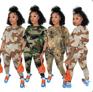Camo Print Casual Two Piece Shorts Sets
