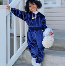 Load image into Gallery viewer, Kids Velvet Long Sleeve Hooded Jumpsuit
