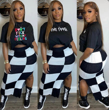 Load image into Gallery viewer, Black White Plaid Print Two Piece Skirt Set
