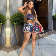 Load image into Gallery viewer, Sexy Printed One Shoulder Tassel Shorts 2 Piece Sets
