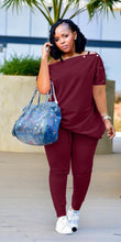 Load image into Gallery viewer, Plus Size Solid Color Breasted Top And Pants Two Piece Sets
