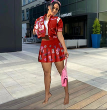 Load image into Gallery viewer, Fashion Print Baseball Jacket And Pleated Skirt 2 Piece Set
