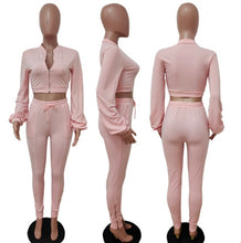 Load image into Gallery viewer, Casual Long Sleeve Zipper Top Split Pants 2 Piece Set
