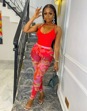 Load image into Gallery viewer, Sexy Sling Bodysuits Mesh Print Pants Two Piece Set

