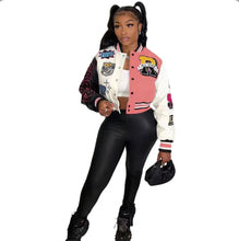 Load image into Gallery viewer, Fashion Print Rib Patchwork Baseball Jacket
