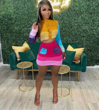 Load image into Gallery viewer, Casual Knits Color Contrast Long Sleeve Two Piece Skirt Set
